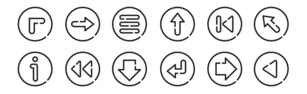 Ensemble Icônes Contour Minces Telles Que Dos Dos Précédent Précédent — Image vectorielle