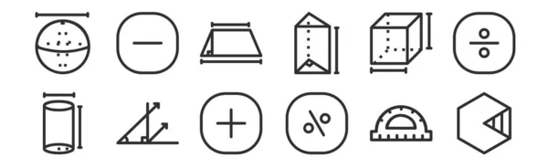 Satz Von Dünnen Umrisssymbolen Wie Sechseck Prozent Ecke Würfel Geometrie — Stockvektor