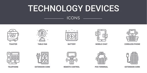 Tecnología Dispositivos Concepto Línea Iconos Conjunto Contiene Iconos Utilizables Para — Vector de stock