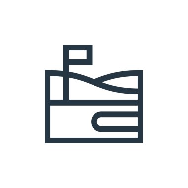 Golf sahası vektör simgesi. Golf sahası düzenlenebilir vuruş. İnternet ve mobil uygulamalarda, logoda ve yazılı medyada kullanılmak üzere golf kursunun lineer sembolü. İnce çizgili çizim. Vektör izole çizimi.