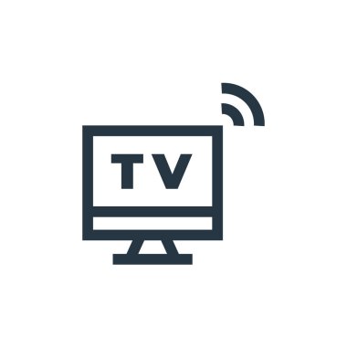TV vektör simgesi. TV 'de yayınlanabilir felç. İnternet ve mobil uygulamalarda kullanım için TV lineer sembolü, logo, yazdırma medyası. İnce çizgili çizim. Vektör izole çizimi.
