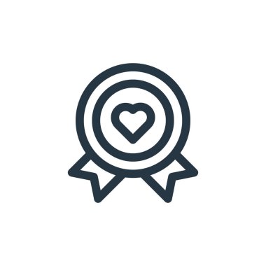 Madalya vektör ikonu. Kurgulanabilir madalya vuruşu. İnternet ve mobil uygulamalarda, logoda ve yazılı medyada kullanım için madalya lineer sembolü. İnce çizgili çizim. Vektör izole çizimi.