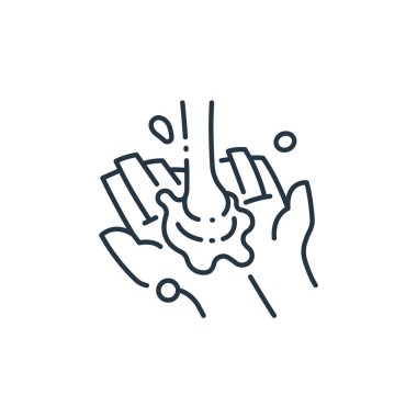 çamaşır vektörü simgesi. Yıkanabilir felç. İnternet ve mobil uygulamalarda kullanım için doğrusal simge yıkama, logo, yazdırma medyası. İnce çizgili çizim. Vektör izole çizimi.