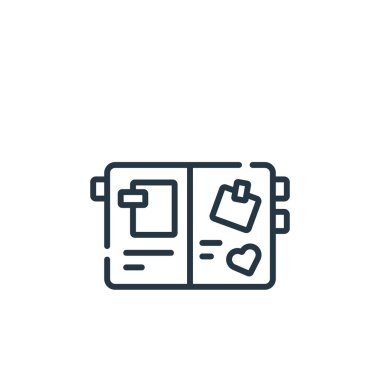 Hatıra defteri vektör simgesi. Albüm çıkarılabilir felç. Web ve mobil uygulamalarda, logoda, yazdırma ortamında kullanılacak çizim defteri lineer sembolü. İnce çizgili çizim. Vektör izole çizimi.