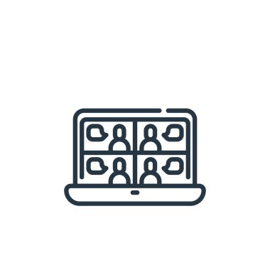 Görüntülü sohbet vektör simgesi. Görüntülü sohbet edilebilir felç. Web ve mobil uygulamalarda kullanmak için görüntülü sohbet lineer sembolü, logo, yazdırma ortamı. İnce çizgili çizim. Vektör izole çizimi.