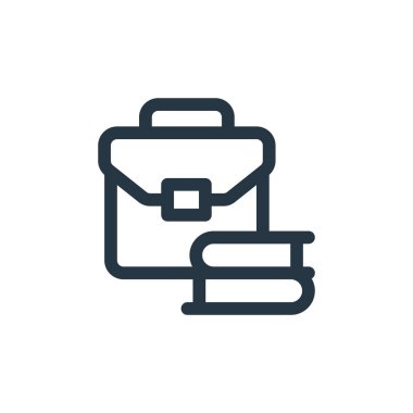 Evrak çantası vektör simgesi. Çanta düzenlenebilir felç. Web ve mobil uygulamalarda, logoda ve yazılı medyada kullanılmak üzere evrak çantası doğrusal sembolü. İnce çizgili çizim. Vektör izole çizimi.
