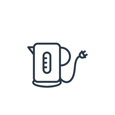 Çaydanlık vektör simgesi. Kurgulanabilir su ısıtıcısı. Web ve mobil uygulamalarda kullanmak için kettle lineer sembolü, logo, yazdırma medyası. İnce çizgili çizim. Vektör izole çizimi.