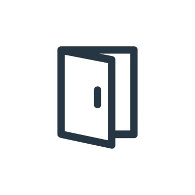 Kapı açık vektör simgesi. Kapı açılır ve açılır. İnternet ve mobil uygulamalar, logo ve yazdırma ortamlarında kullanılacak doğrusal kapı simgesi. İnce çizgili çizim. Vektör izole çizimi.