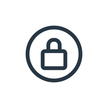 Vektör simgesini kilitle. Kilitlenebilir felç. Web ve mobil uygulamalarda kullanmak için doğrusal sembolü kilitle, logo, yazdırma ortamı. İnce çizgili çizim. Vektör izole çizimi.