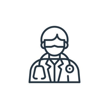 Doktor vektör ikonu. Doktor düzeltilebilir felç. İnternet ve mobil uygulamalarda kullanım için doktor doğrusal sembolü, logo, yazdırma medyası. İnce çizgili çizim. Vektör izole çizimi.