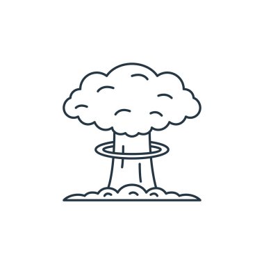 Nükleer bomba ikonu. Nükleer bomba etkisi. Nükleer bomba lineer sembolü web ve mobil uygulamalarda, logoda, yazılı medyada kullanılıyor. İnce çizgili çizim. Vektör izole çizimi.