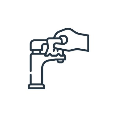 Musluk vektör simgesi. Kurgulanabilir musluk felci. Web ve mobil uygulamalarda, logoda, yazdırma ortamında kullanmak için musluk doğrusal sembolü. İnce çizgili çizim. Vektör izole çizimi.