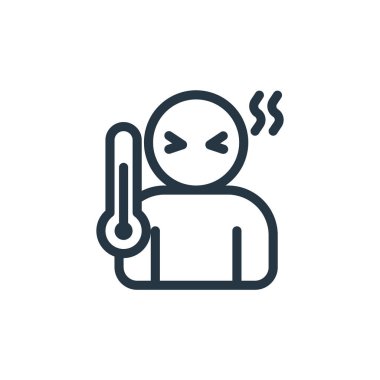 Ateş vektör ikonu. Ateş düzeltilebilir inme. İnternet ve mobil uygulamalarda kullanım için humma lineer sembolü, logo, yazdırma medyası. İnce çizgili çizim. Vektör izole çizimi.