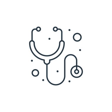 Stetoskop vektör ikonu. Steteskop değiştirilebilir felç. İnternet ve mobil uygulamalarda, logoda ve yazılı medyada kullanım için steteskop lineer sembolü. İnce çizgili çizim. Vektör izole çizimi.