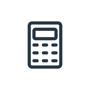 Hesap makinesi vektör simgesi. Hesap makinesi, düzeltilebilir vuruş. Web ve mobil uygulamalarda kullanmak için hesap makinesi doğrusal sembolü, logo, yazdırma ortamı. İnce çizgili çizim. Vektör izole çizimi.