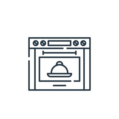 Soba vektör simgesi. Fırın darbesi. Web ve mobil uygulamalarda, logoda ve yazılı medyada kullanmak için doğrusal soba sembolü. İnce çizgili çizim. Vektör izole çizimi.