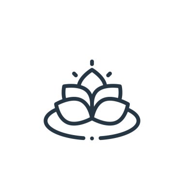 Lotus vektör ikonu. Nilüfer çiçeği inmesi. İnternette ve mobil uygulamalarda kullanmak için lotus lineer sembolü, logo, yazdırma medyası. İnce çizgili çizim. Vektör izole çizimi.