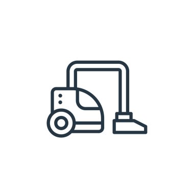 Elektrik süpürgesi vektör simgesi. Elektrikli süpürge, yenilebilir felç. Web ve mobil uygulamalarda, logoda, yazıcı ortamında kullanmak için elektrikli süpürge doğrusal sembolü. İnce çizgili çizim. Vektör izole çizimi.