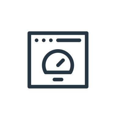 Hız göstergesi vektör simgesi. Hız göstergesi değiştirilebilir inme. Web ve mobil uygulamalarda, logoda, yazdırma ortamında kullanmak için hız ölçer doğrusal sembolü. İnce çizgili çizim. Vektör izole çizimi.