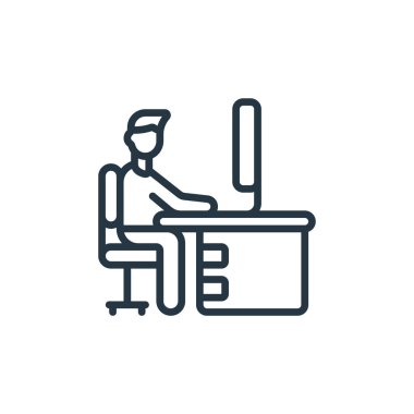 Çalışan vektör simgesi. Düzenlenebilir felç. Web ve mobil uygulamalarda, logoda ve yazılı medyada kullanım için doğrusal simge çalışıyor. İnce çizgili çizim. Vektör izole çizimi.