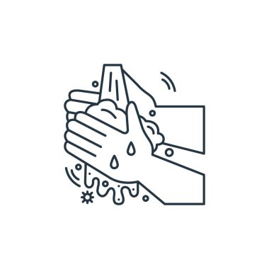 El yıkama vektör simgesi. Elle yıkanabilir felç. Web ve mobil uygulamalarda kullanmak için el yıkama lineer sembolü, logo, yazdırma medyası. İnce çizgili çizim. Vektör izole çizimi.