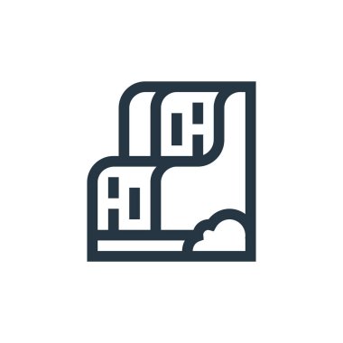 Şelale vektör simgesi. Kurgulanabilir şelale vuruşu. şelale lineer sembolü web ve mobil uygulamalar, logo, yazdırma medyası için. İnce çizgili çizim. Vektör izole çizimi.