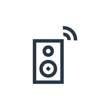 Hoparlörler vektör simgesi. Hoparlörler düzenlenebilir vuruş. Web ve mobil uygulamalarda kullanmak için hoparlörler doğrusal sembol, logo, yazdırma ortamı. İnce çizgili çizim. Vektör izole çizimi.