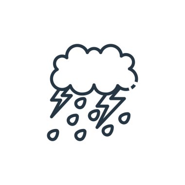 Fırtına vektör simgesi. Fırtınaya dayanıklı felç. Fırtına lineer sembolü web ve mobil uygulamalar, logo, yazdırma medyası için. İnce çizgili çizim. Vektör izole çizimi.