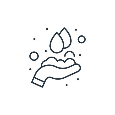 El yıkama vektör simgesi. Elle yıkanabilir felç. Web ve mobil uygulamalarda kullanmak için el yıkama lineer sembolü, logo, yazdırma medyası. İnce çizgili çizim. Vektör izole çizimi.