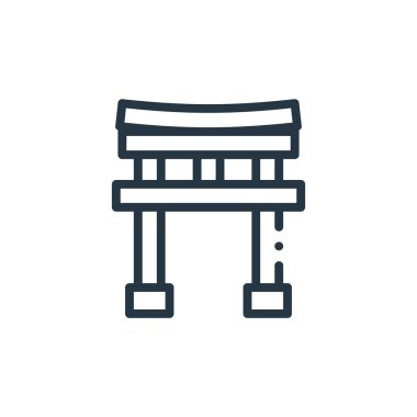 Torii geçit vektör simgesi. Torii kapısı düzenlenebilir felç. Kullanım için torii kapısı lineer sembolü web ve mobil uygulamalar, logo, yazdırma medyası. İnce çizgili çizim. Vektör izole çizimi.