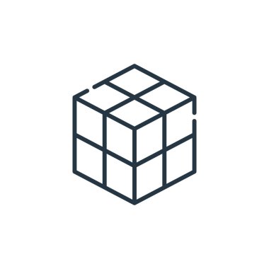 Rubik vektör simgesi. Zekice düzenlenebilir felç. İnternet ve mobil uygulamalarda kullanmak için rubik doğrusal sembol, logo, yazdırma ortamı. İnce çizgili çizim. Vektör izole çizimi.