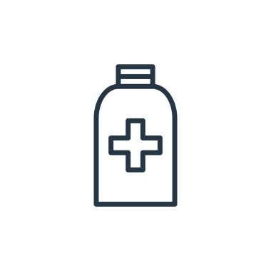 İlaç vektör simgesi. İlaç tedavisi uygulanabilir felç. İnternet ve mobil uygulamalarda, logoda ve yazılı medyada kullanmak için ilaç doğrusal sembolü. İnce çizgili çizim. Vektör izole çizimi.