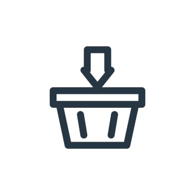 Sepet vektör simgesine ekle. Sepet düzenlenebilir vuruşu ekle. Ağ ve mobil uygulamalar, logo ve yazdırma ortamlarında kullanmak için sepet lineer sembolü ekleyin. İnce çizgili çizim. Vektör izole çizimi.