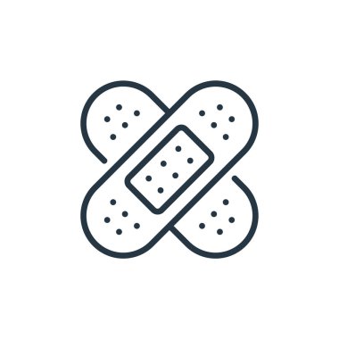 bandaj vektör simgesi. Sargı yenilebilir felç. Web ve mobil uygulamalarda kullanmak için bandaj doğrusal sembolü, logo, yazdırma medyası. İnce çizgili çizim. Vektör izole çizimi.