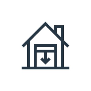 Garaj vektör simgesi. Garaj düzenlenebilir felç. Web ve mobil uygulamalarda, logoda ve yazılı medyada kullanılmak üzere garajın doğrusal sembolü. İnce çizgili çizim. Vektör izole çizimi.