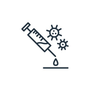 Aşı vektör ikonu. Aşı yenilebilir felç. İnternet ve mobil uygulamalarda, logoda ve yazılı medyada kullanım için aşı doğrusal sembolü. İnce çizgili çizim. Vektör izole çizimi.