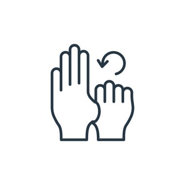 Yıkanan eller vektör simgesi. Yıkanan eller düzeltilebilir felç. Web ve mobil uygulamalarda kullanım için el yıkama lineer sembolü, logo, yazdırma medyası. İnce çizgili çizim. Vektör izole çizimi.