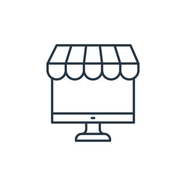 ecommerce vektör simgesi. Düzenlenebilir inme. ecommerce lineer sembolü web ve mobil uygulamalar, logo, yazdırma ortamı için. İnce çizgili çizim. Vektör izole çizimi.