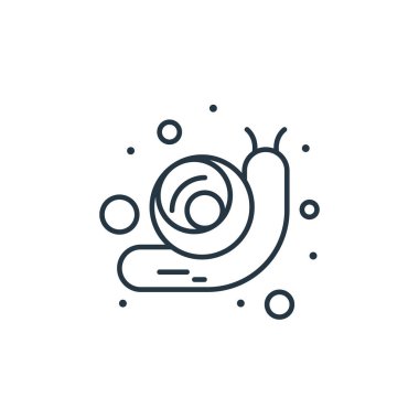 Salyangoz vektör simgesi. Salyangoz kanaması. Web ve mobil uygulamalarda kullanmak için salyangoz doğrusal sembolü, logo, yazdırma medyası. İnce çizgili çizim. Vektör izole çizimi.