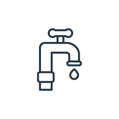 Musluk vektör simgesi. Kurgulanabilir musluk felci. Web ve mobil uygulamalarda, logoda, yazdırma ortamında kullanmak için musluk doğrusal sembolü. İnce çizgili çizim. Vektör izole çizimi.