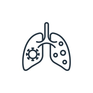 Enfeksiyon kapmış akciğer vektör ikonu. Enfeksiyon kapmış akciğerler. İnternet ve mobil uygulamalarda, logoda ve yazılı medyada kullanılmak üzere enfeksiyon kapmış akciğerler doğrusal sembolü. İnce çizgili çizim. Vektör izole çizimi.