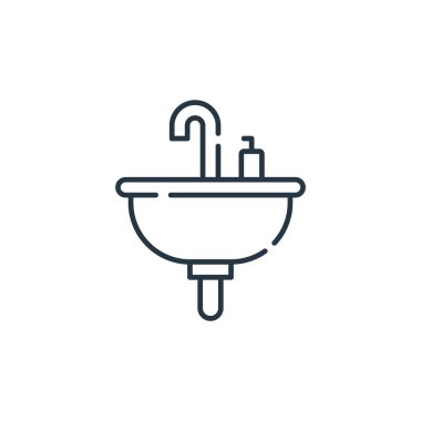 lavabo vektör simgesi. lavabo açılabilir felç. İnternet ve mobil uygulamalarda kullanmak için doğrusal simge batır, logo, yazdırma medyası. İnce çizgili çizim. Vektör izole çizimi.