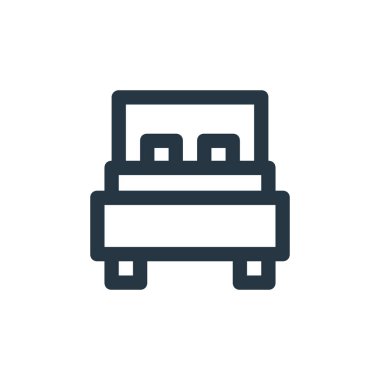 Çift yatak vektör ikonu. Çift yataklı, düzenlenebilir felç. Web ve mobil uygulamalarda kullanmak için çift yatak lineer sembolü, logo, yazdırma medyası. İnce çizgili çizim. Vektör izole çizimi.