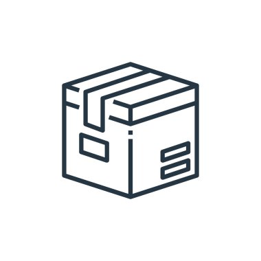 Teslimat kutusu vektör simgesi. Dağıtım kutusu açılabilir vuruş. Web ve mobil uygulamalarda kullanmak için dağıtım kutusu lineer sembolü, logo, yazdırma ortamı. İnce çizgili çizim. Vektör izole çizimi.