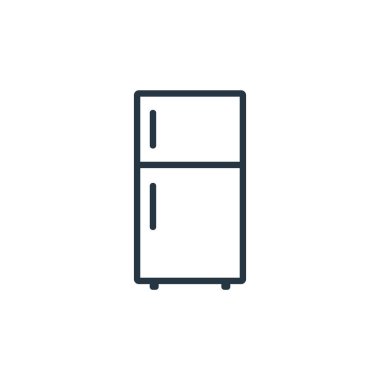 Buzdolabı vektör simgesi. Buzdolabı felci. Web ve mobil uygulamalarda kullanmak için dolap doğrusal sembolü, logo, yazdırma medyası. İnce çizgili çizim. Vektör izole çizimi.