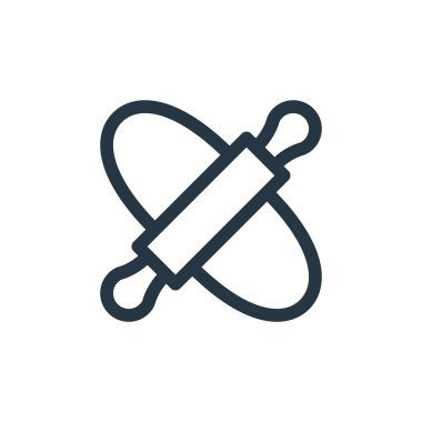 Yuvarlanan iğne vektör simgesi. Yuvarlak, düzenlenebilir vuruş. Web ve mobil uygulamalarda, logoda ve yazılı medyada kullanım için rolling pin lineer sembolü. İnce çizgili çizim. Vektör izole çizimi.