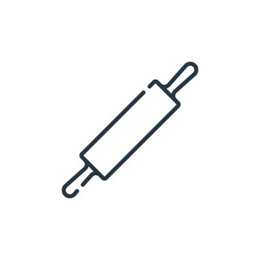 Yuvarlanan iğne vektör simgesi. Yuvarlak, düzenlenebilir vuruş. Web ve mobil uygulamalarda, logoda ve yazılı medyada kullanım için rolling pin lineer sembolü. İnce çizgili çizim. Vektör izole çizimi.