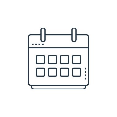 takvim vektör simgesi. Düzenlenebilir felç. Web ve mobil uygulamalarda, logoda, yazdırma ortamında kullanmak için takvimsel doğrusal sembol. İnce çizgili çizim. Vektör izole çizimi.
