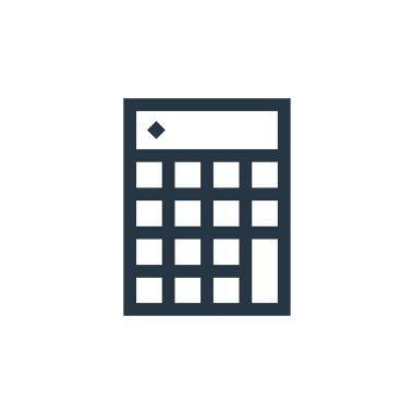 Hesap makinesi vektör simgesi. Hesap makinesi, düzeltilebilir vuruş. Web ve mobil uygulamalarda kullanmak için hesap makinesi doğrusal sembolü, logo, yazdırma ortamı. İnce çizgili çizim. Vektör izole çizimi.