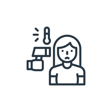 Ateş vektör ikonu. Ateş düzeltilebilir inme. İnternet ve mobil uygulamalarda kullanım için humma lineer sembolü, logo, yazdırma medyası. İnce çizgili çizim. Vektör izole çizimi.